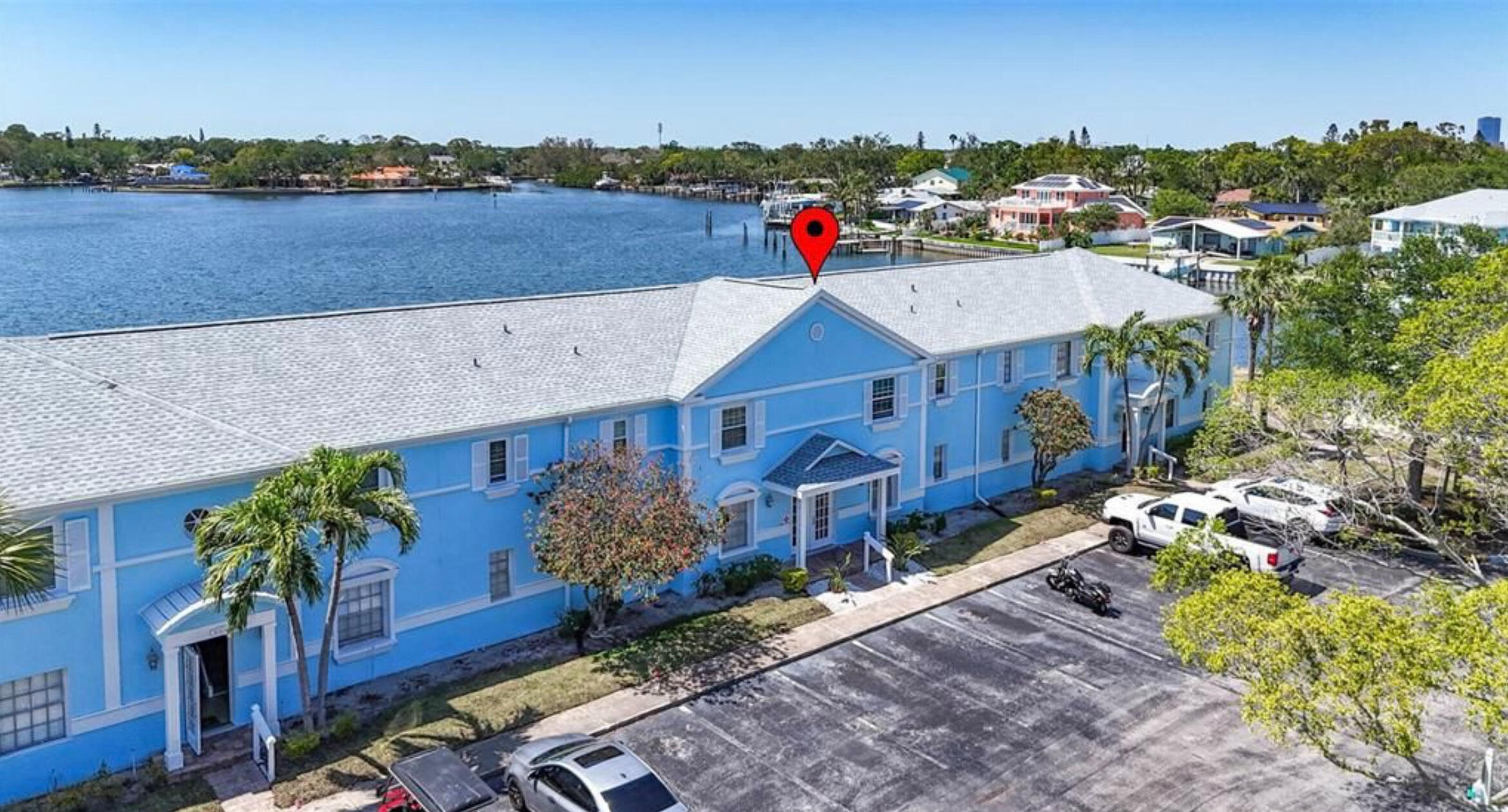 uiet ground-level waterfront residence exterior in private gated community St Petersburg